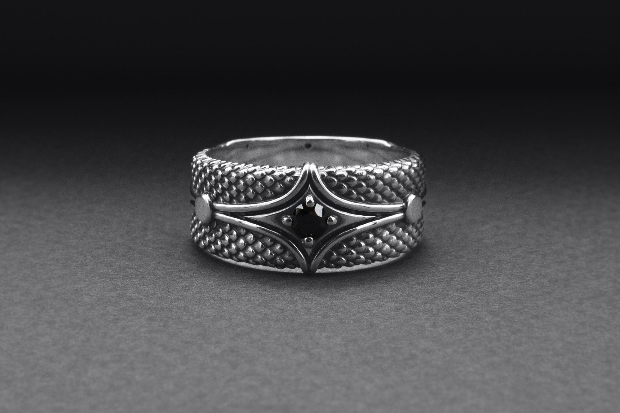 Sterling Silver Band Ring with Unique Pattern, Handcrafted Men Jewelry - vikingworkshop