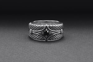 Sterling Silver Band Ring with Unique Pattern, Handcrafted Men Jewelry - vikingworkshop