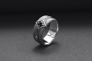 Sterling Silver Band Ring with Unique Pattern, Handcrafted Men Jewelry - vikingworkshop