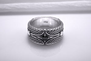 Sterling Silver Band Ring with Unique Pattern, Handcrafted Men Jewelry - vikingworkshop