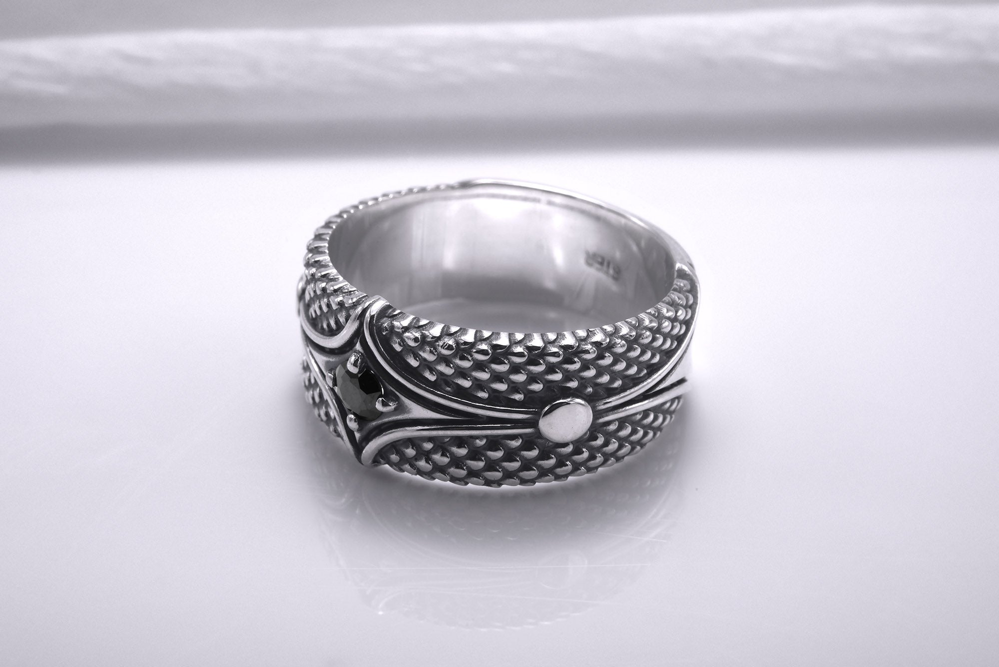 Sterling Silver Band Ring with Unique Pattern, Handcrafted Men Jewelry - vikingworkshop