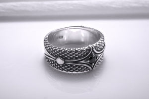 Sterling Silver Band Ring with Unique Pattern, Handcrafted Men Jewelry - vikingworkshop