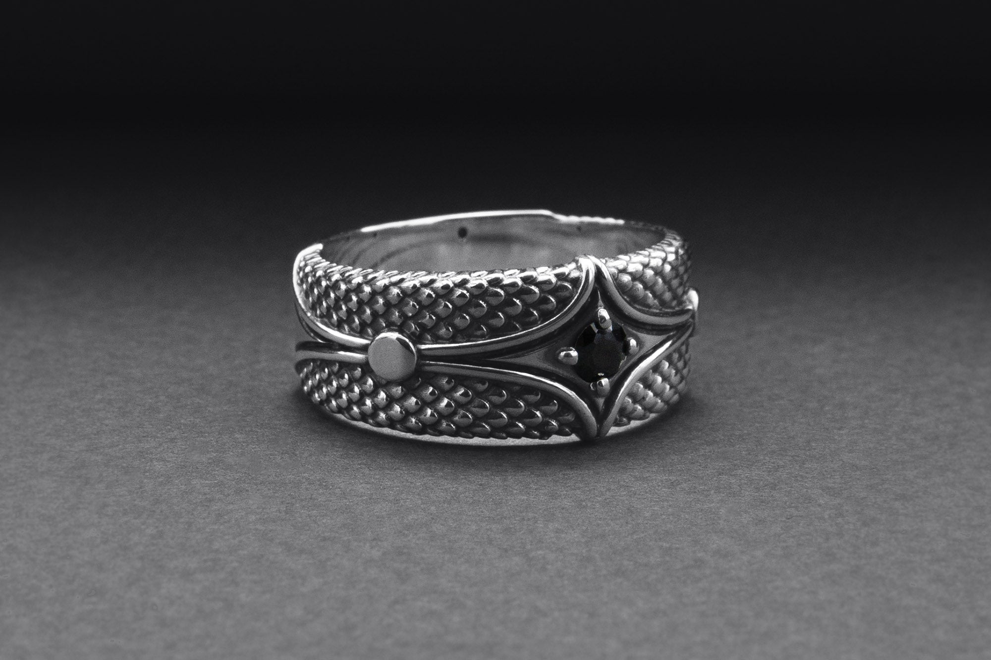 Sterling Silver Band Ring with Unique Pattern, Handcrafted Men Jewelry - vikingworkshop