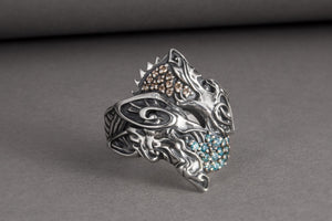 Unique Ancient Viking ring with wolfs Hati and Skoll, handcrafted Norse jewelry - vikingworkshop