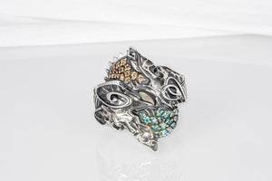 Unique Ancient Viking ring with wolfs Hati and Skoll, handcrafted Norse jewelry - vikingworkshop