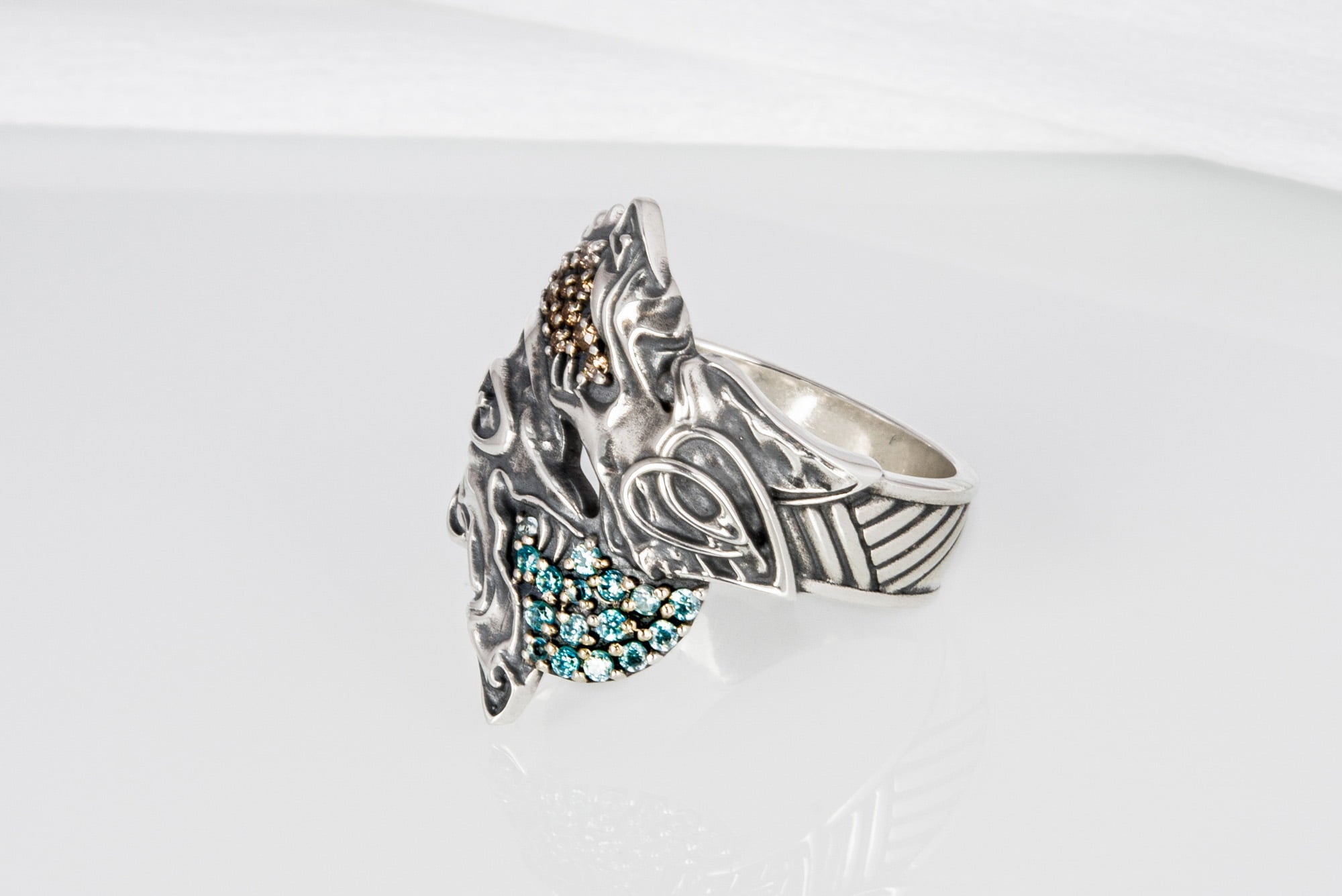 Unique Ancient Viking ring with wolfs Hati and Skoll, handcrafted Norse jewelry - vikingworkshop