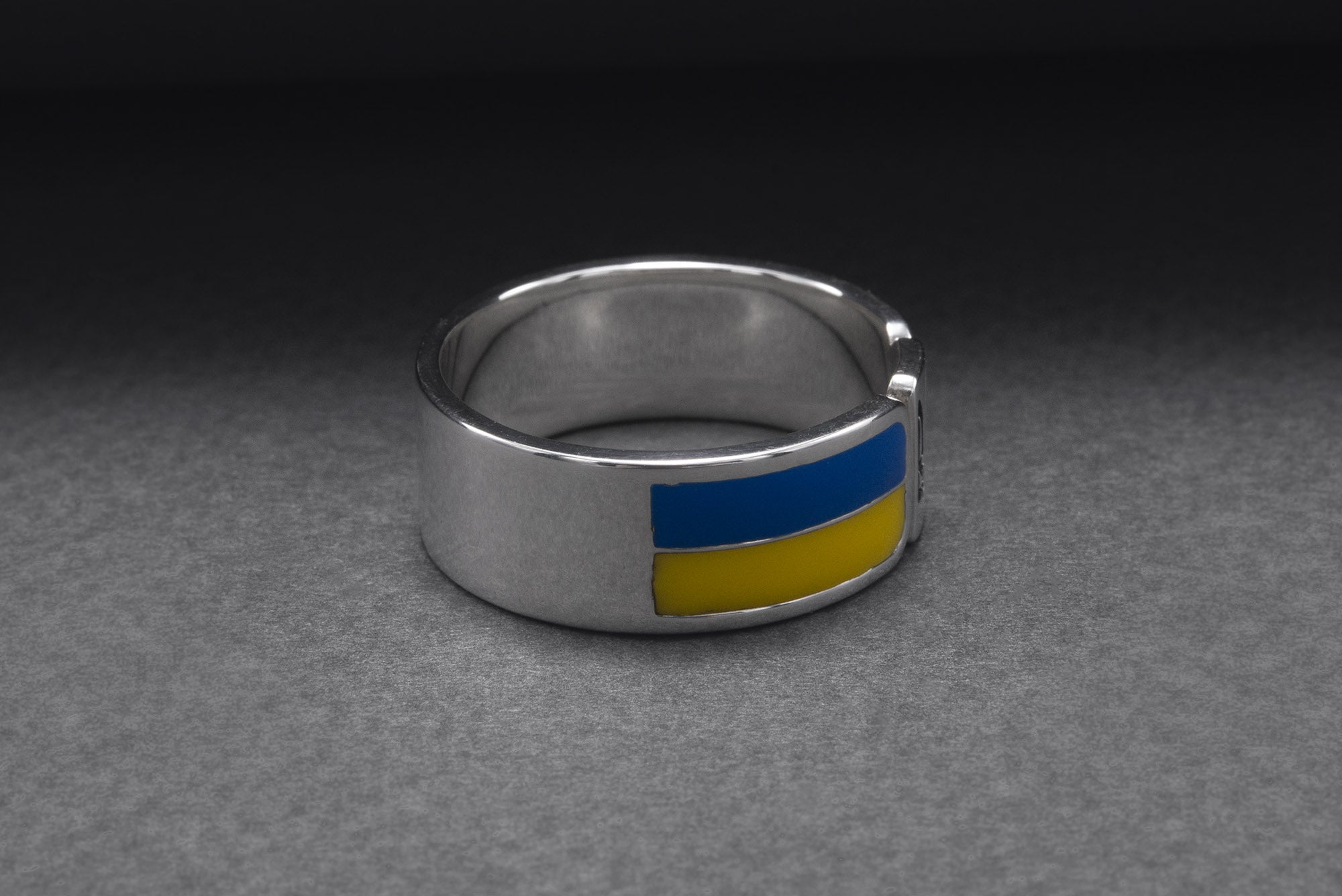 925 Silver Ukrainian Trident Ring with Flag, Made in Ukraine Jewelry - vikingworkshop