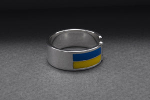 925 Silver Ukrainian Trident Ring with Flag, Made in Ukraine Jewelry - vikingworkshop