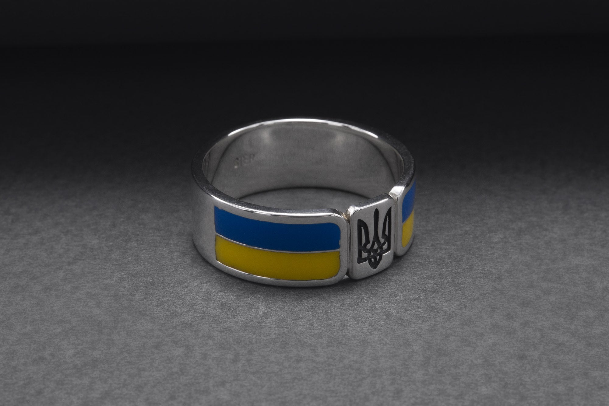 925 Silver Ukrainian Trident Ring with Flag, Made in Ukraine Jewelry - vikingworkshop