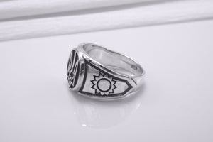 Sterling Silver Ukrainian Trident Ring with Sunflowers, Made in Ukraine Jewelry - vikingworkshop