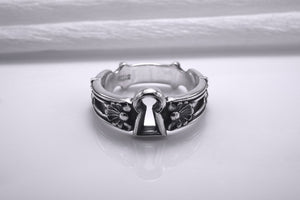 925 Silver Keyhole Ring with Floral Ornament, Handmade Fashion Jewelry - vikingworkshop