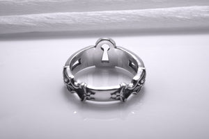 925 Silver Keyhole Ring with Floral Ornament, Handmade Fashion Jewelry - vikingworkshop