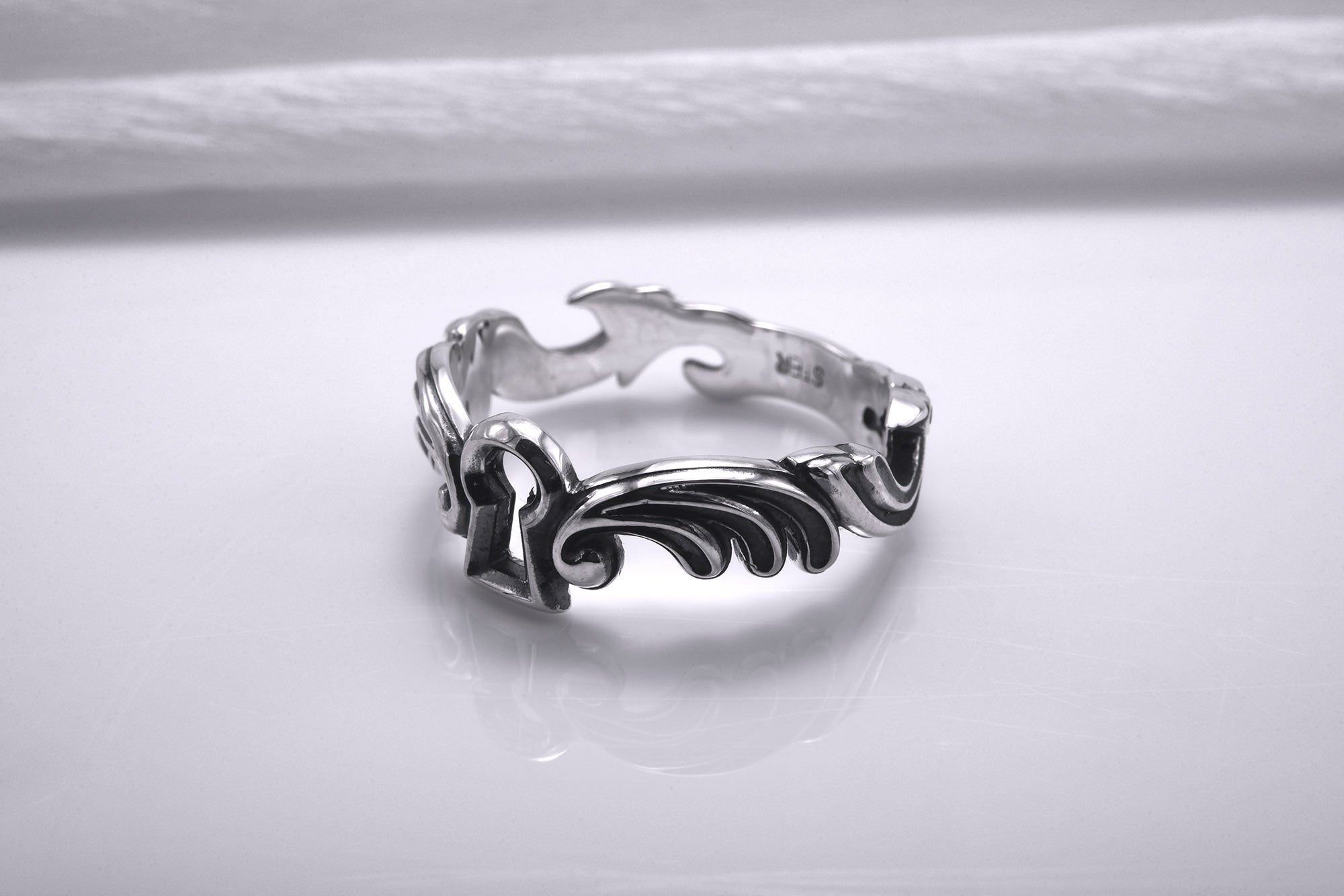 Sterling Silver Keyhole Band Ring, Handcrafted Fashion Jewelry - vikingworkshop