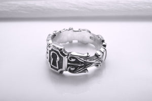 Sterling Silver Keyhole Band Ring with Ornament, Handcrafted Fashion Jewelry - vikingworkshop