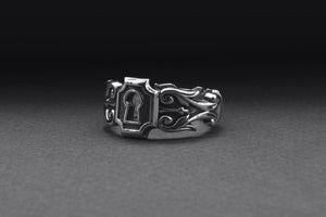 Sterling Silver Keyhole Band Ring with Ornament, Handcrafted Fashion Jewelry - vikingworkshop