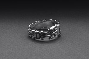 Sterling Silver Keyhole Band Ring with Ornament, Handcrafted Fashion Jewelry - vikingworkshop