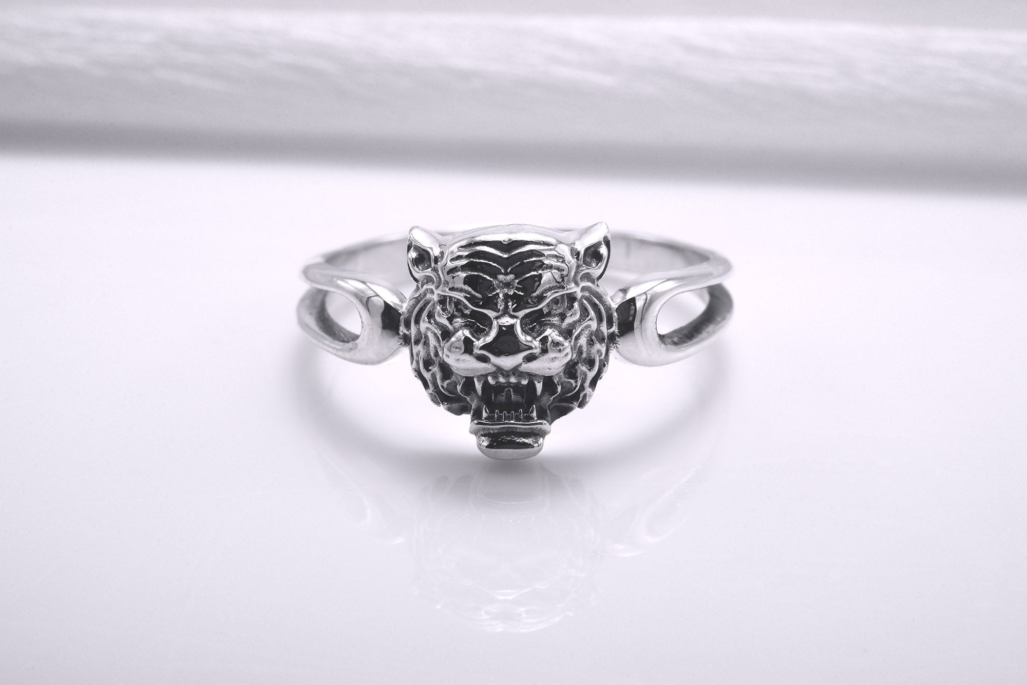 925 Silver Tiger Ring, Handmade Animal Jewelry - vikingworkshop