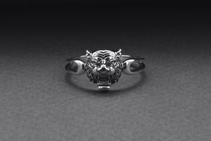 925 Silver Tiger Ring, Handmade Animal Jewelry - vikingworkshop