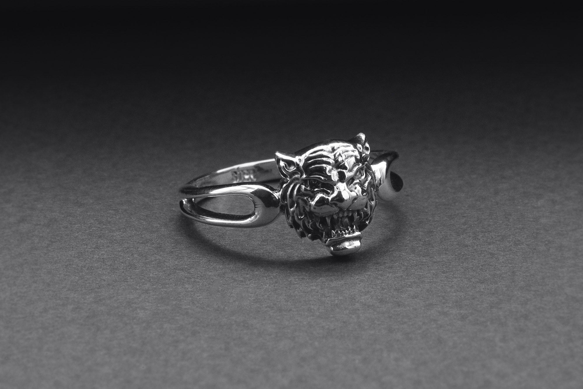 925 Silver Tiger Ring, Handmade Animal Jewelry - vikingworkshop