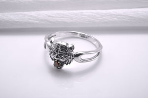 925 Silver Tiger Ring, Handmade Animal Jewelry - vikingworkshop