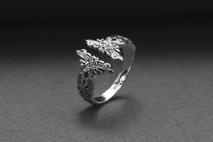 Sterling Silver Celtic Knot Ring with Hound Dogs Ornament, Handmade Norse Jewelry - vikingworkshop