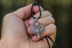 Firebird Phoenix Sterling Silver Pendant Pagan Jewelry - vikingworkshop