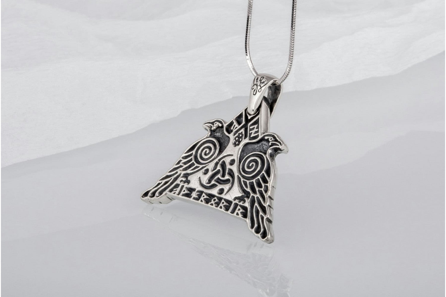 Huginn and Muninn Sterling Silver Pendant Odin's Ravens Amulet - vikingworkshop