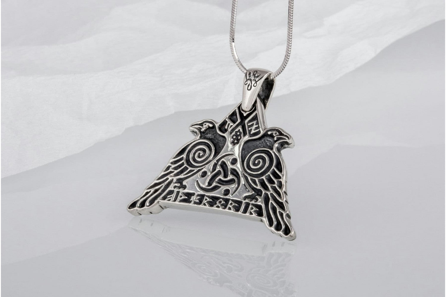 Huginn and Muninn Sterling Silver Pendant Odin's Ravens Amulet - vikingworkshop