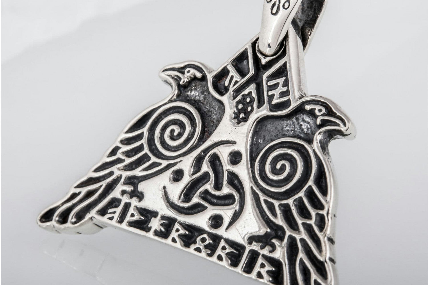 Huginn and Muninn Sterling Silver Pendant Odin's Ravens Amulet - vikingworkshop