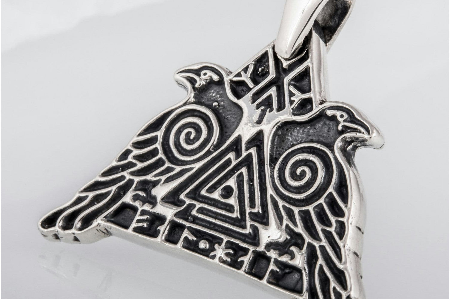 Huginn and Muninn Sterling Silver Pendant Odin's Ravens Amulet - vikingworkshop