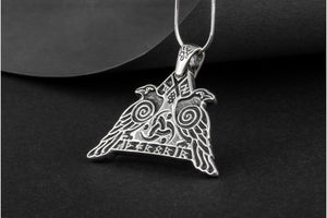 Huginn and Muninn Sterling Silver Pendant Odin's Ravens Amulet - vikingworkshop