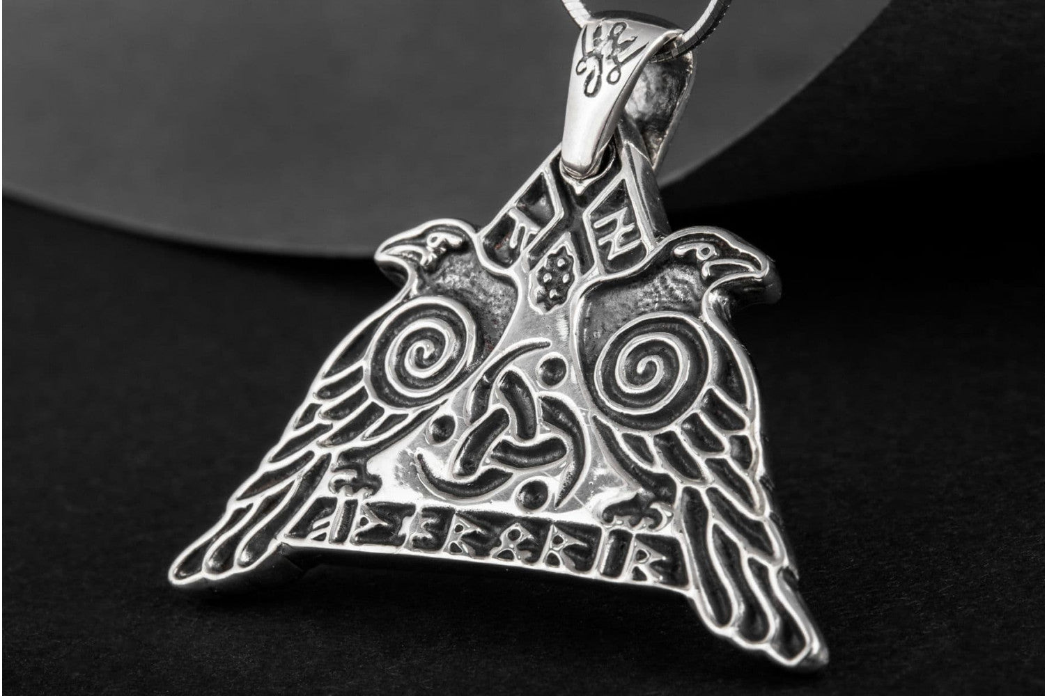 Huginn and Muninn Sterling Silver Pendant Odin's Ravens Amulet - vikingworkshop