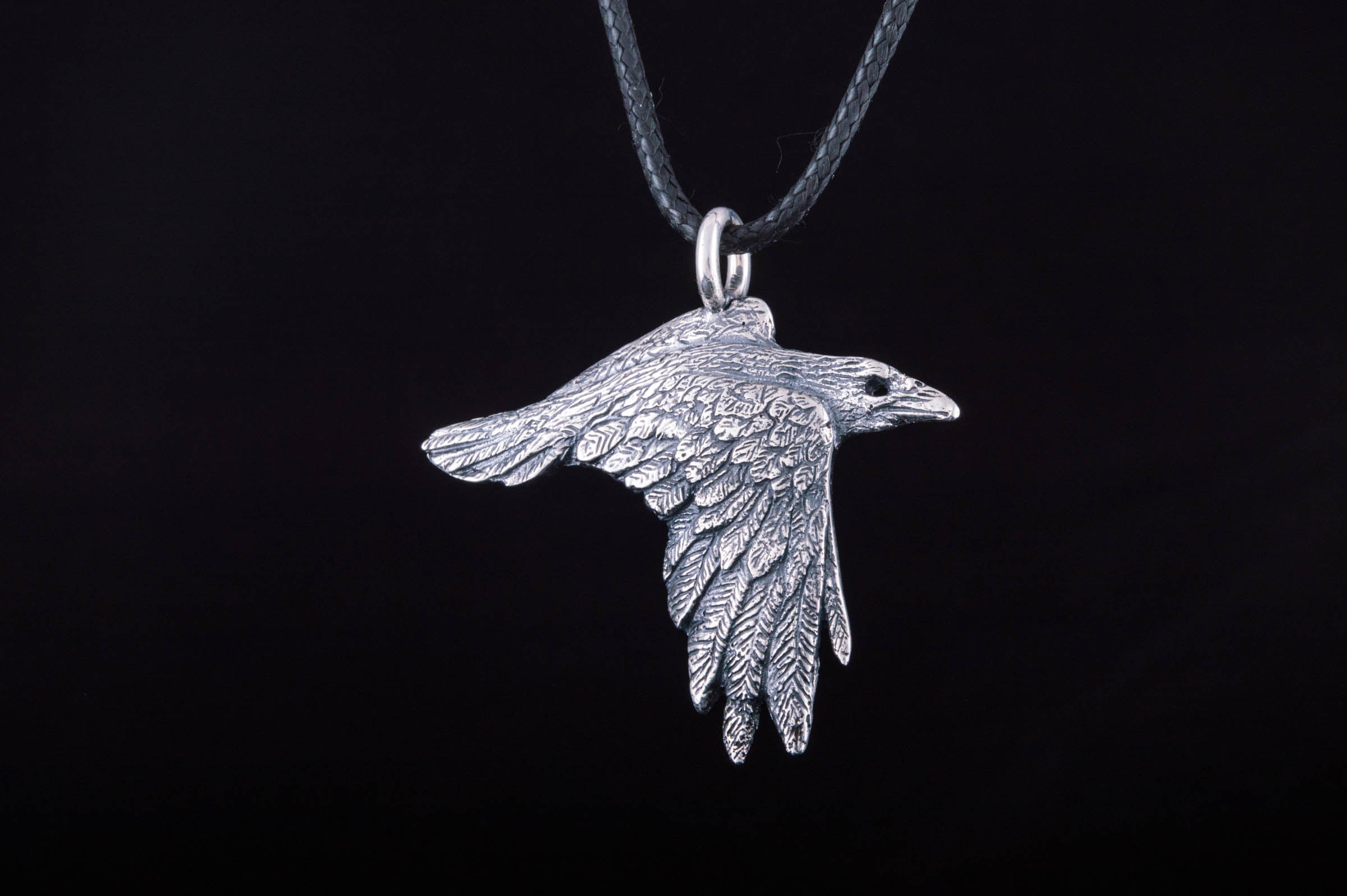 Raven Sterling Silver Pendant Viking Amulet