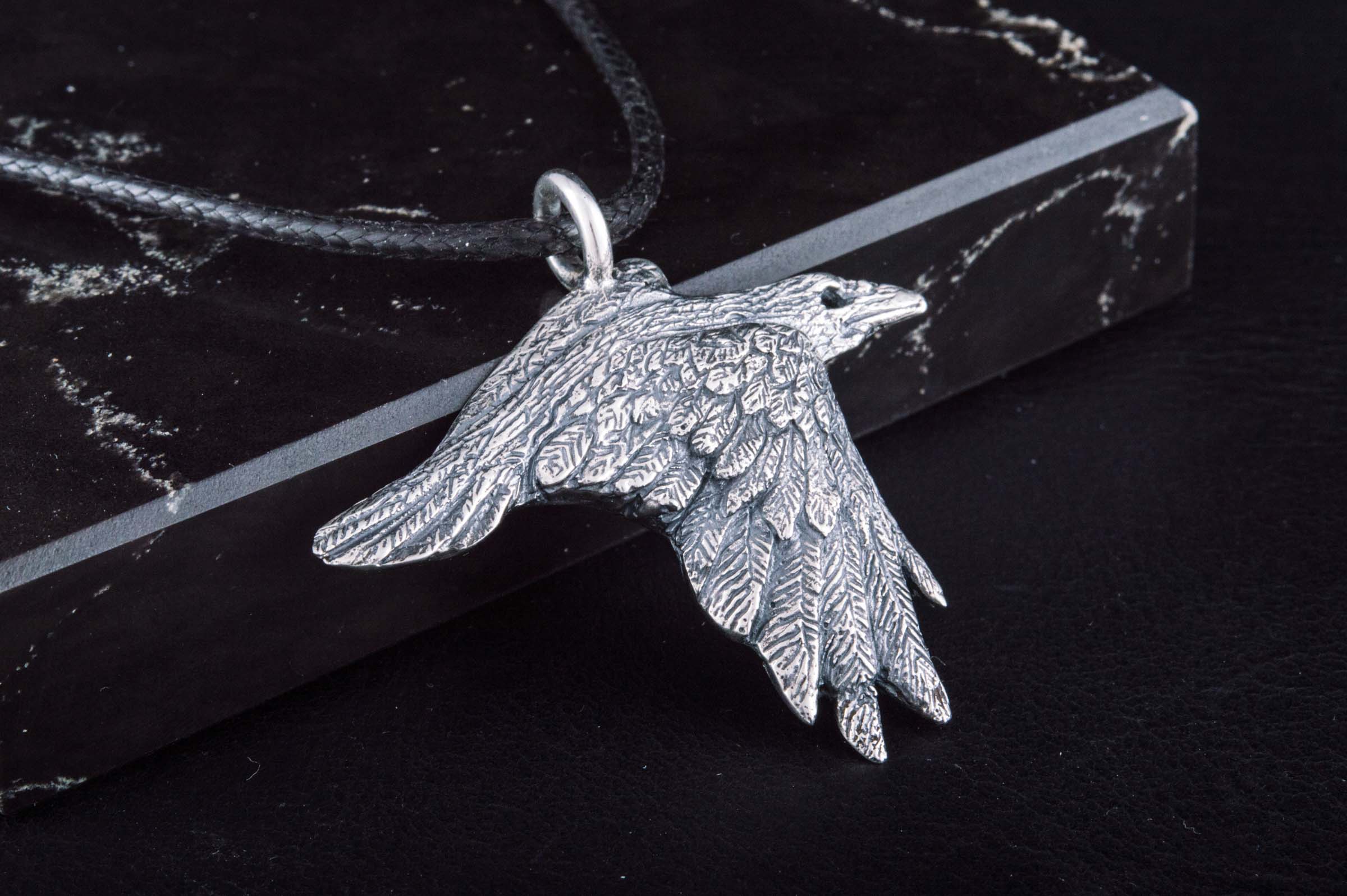 Raven Sterling Silver Pendant Viking Amulet - vikingworkshop