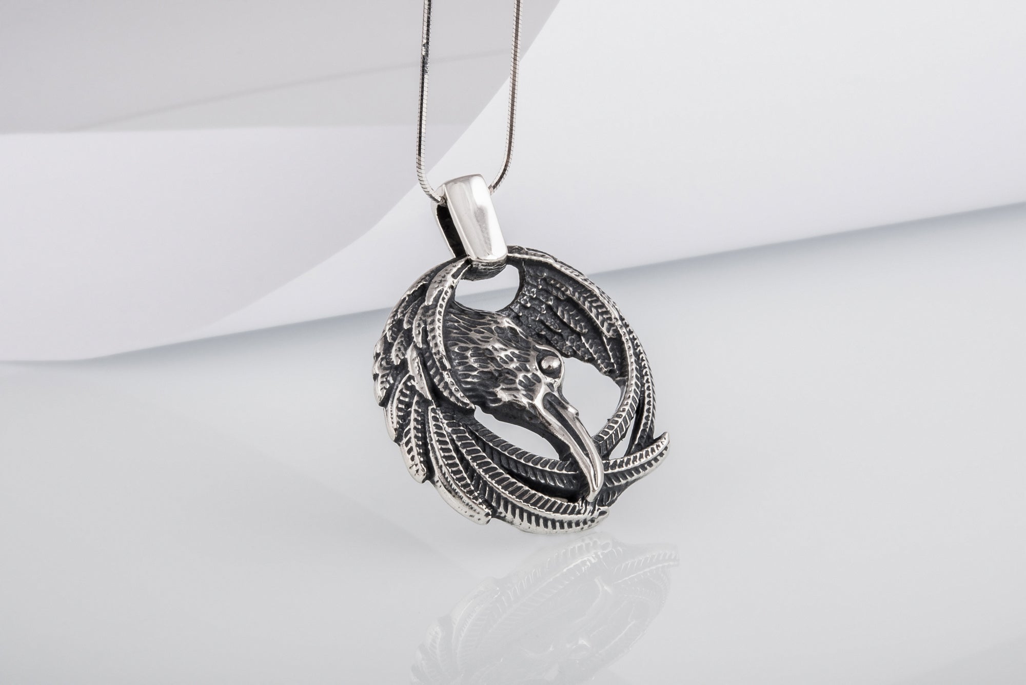 Raven Pendant Sterling Silver Viking Amulet