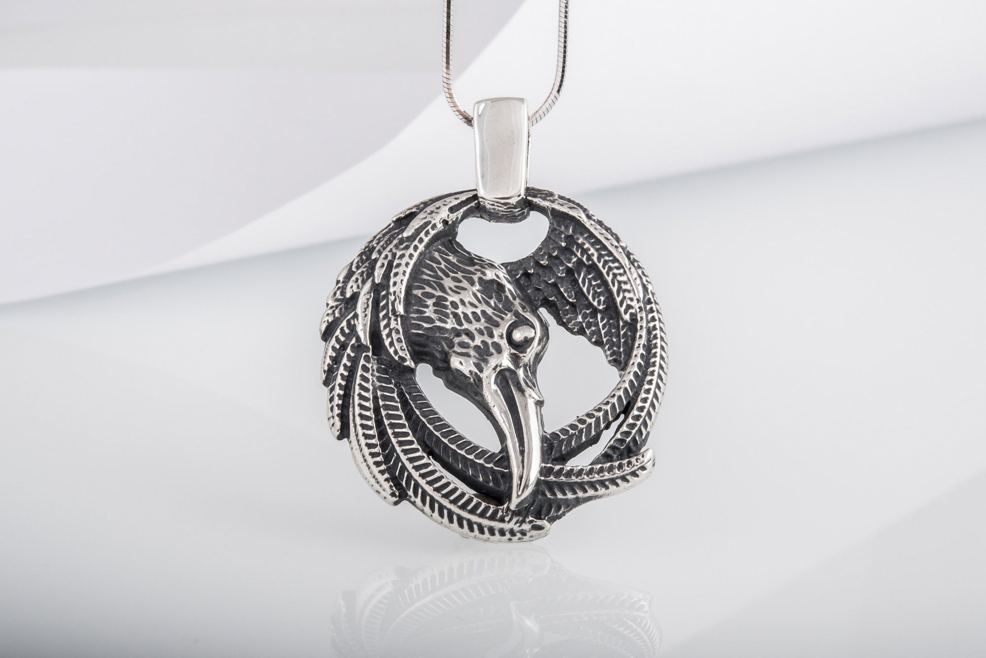 Raven Pendant Sterling Silver Viking Amulet