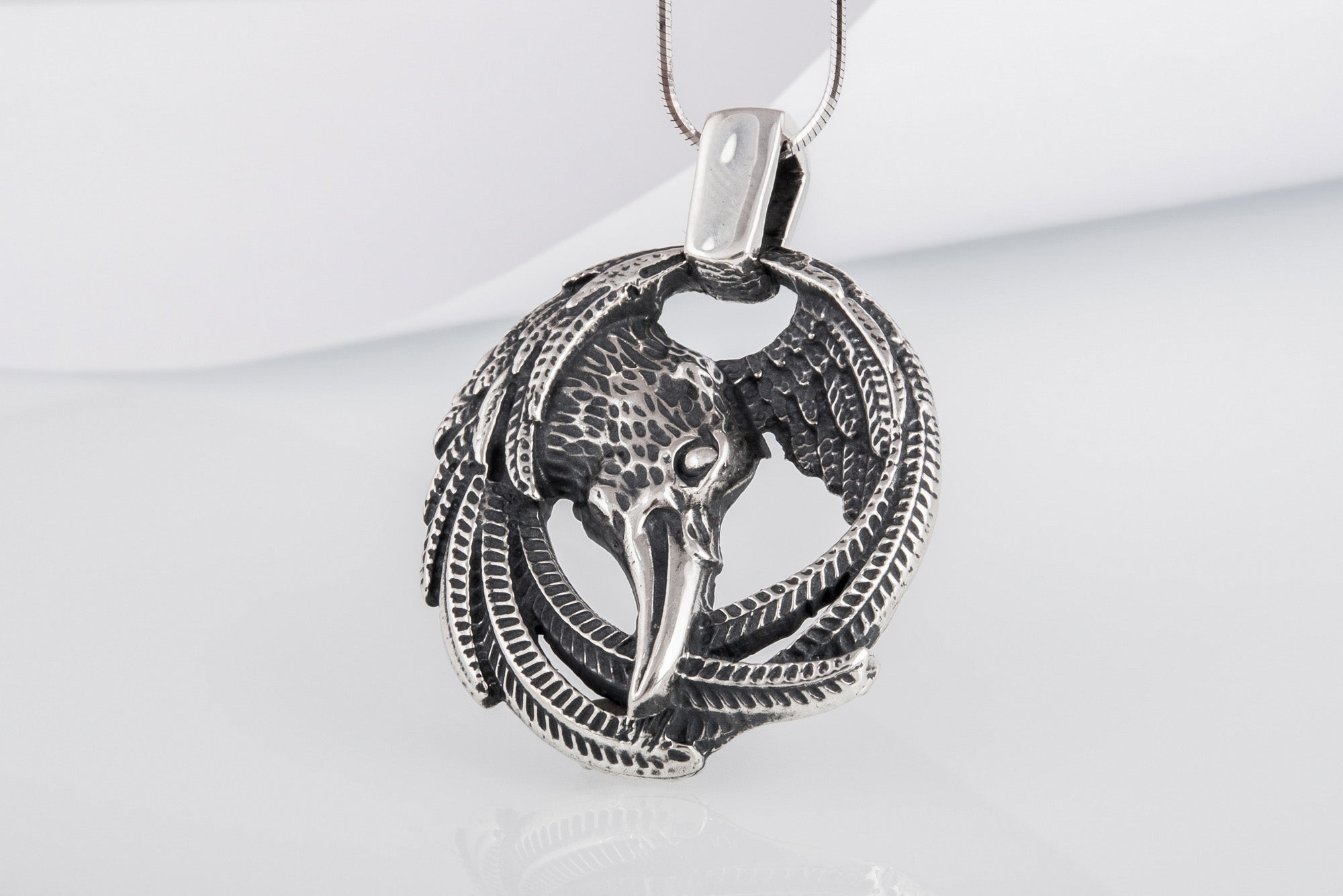 Raven Pendant Sterling Silver Viking Amulet - vikingworkshop