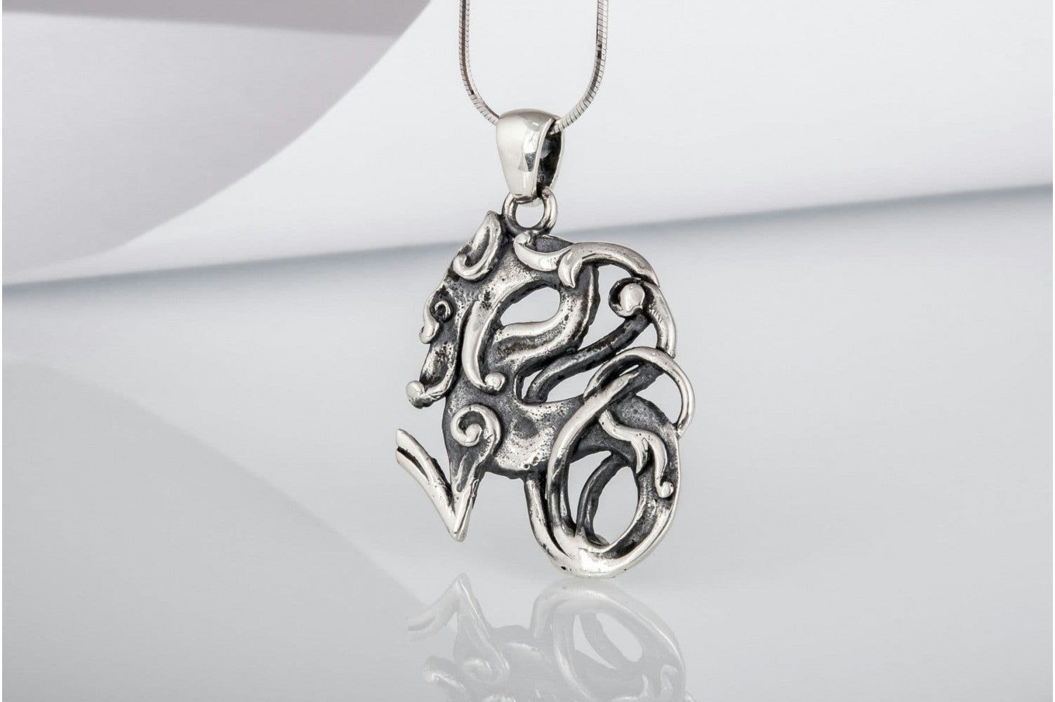 Celtic Wolf Ornament Sterling Silver Animal Pendant - vikingworkshop