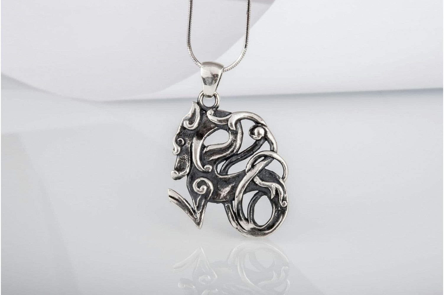 Celtic Wolf Ornament Sterling Silver Animal Pendant - vikingworkshop