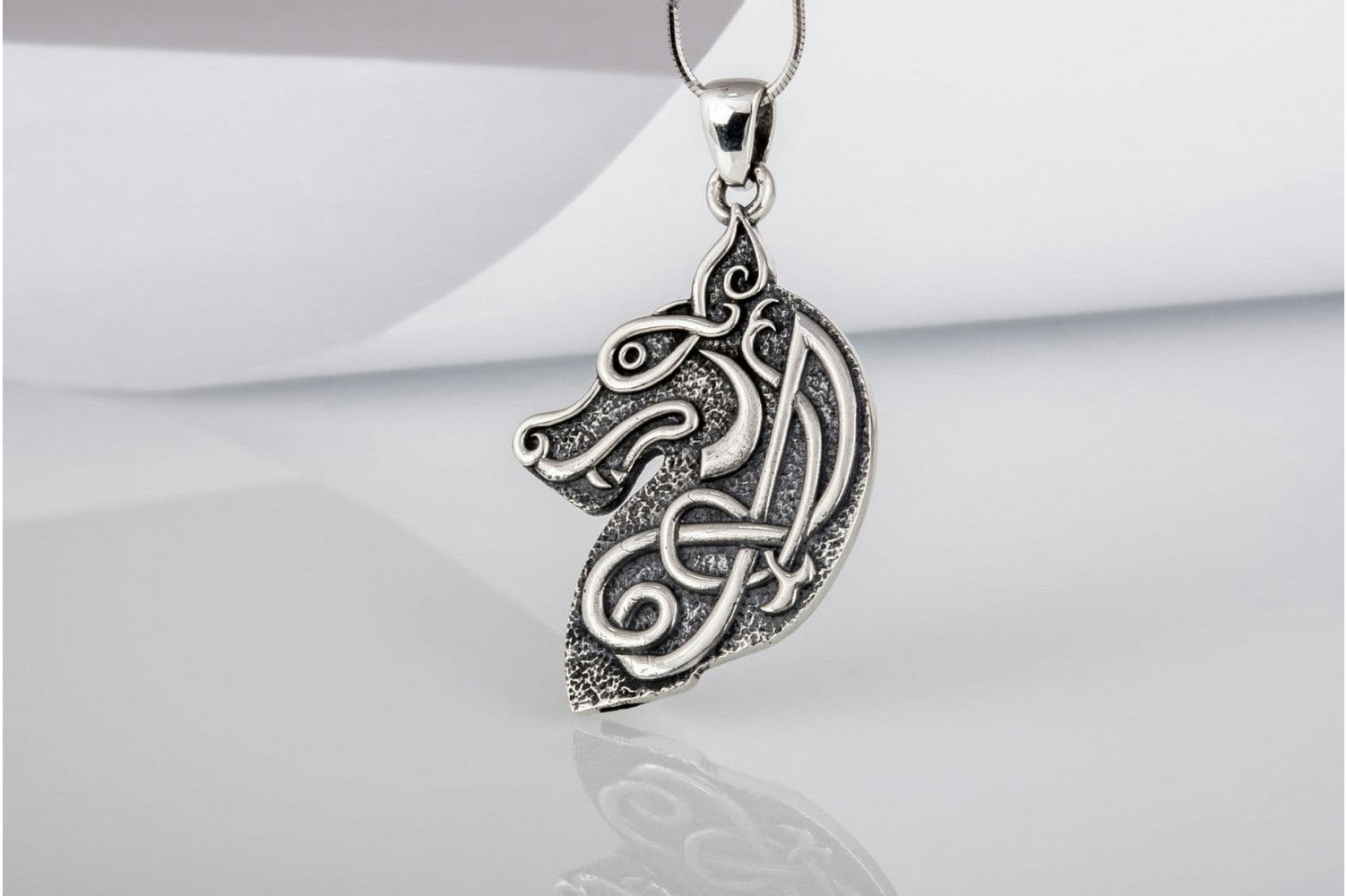 Celtic Wolf Sterling Silver Animal Pendant