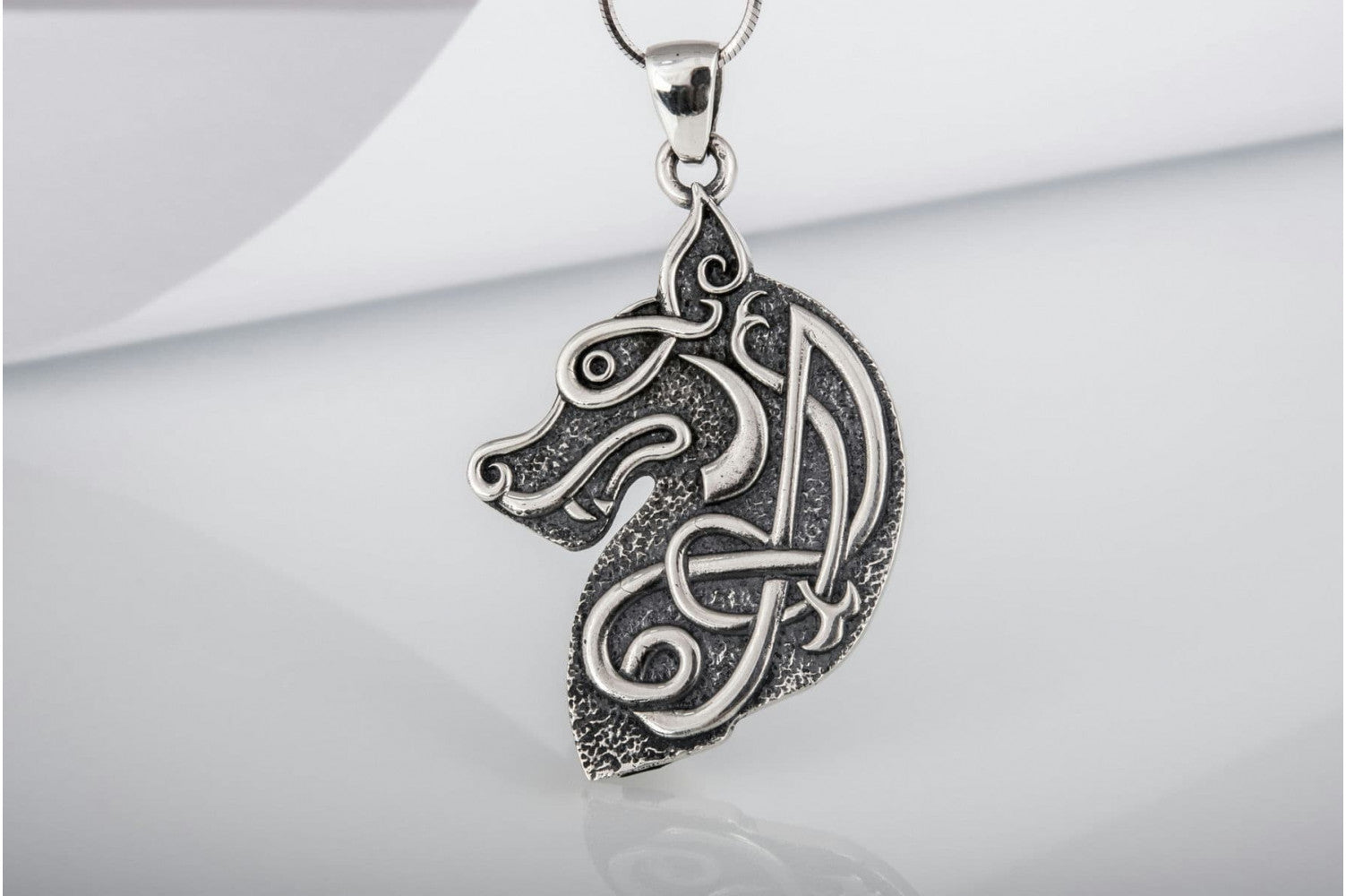 Celtic Wolf Sterling Silver Animal Pendant - vikingworkshop