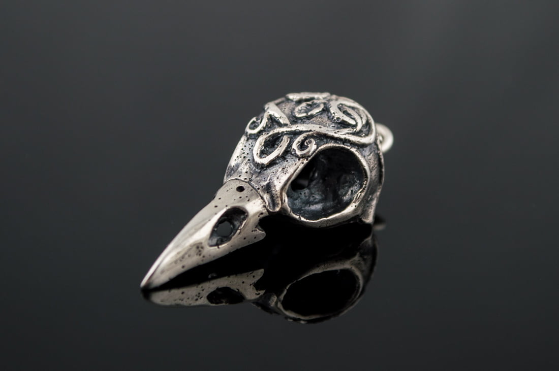 Raven Skull Sterling Silver Pagan Amulet - vikingworkshop