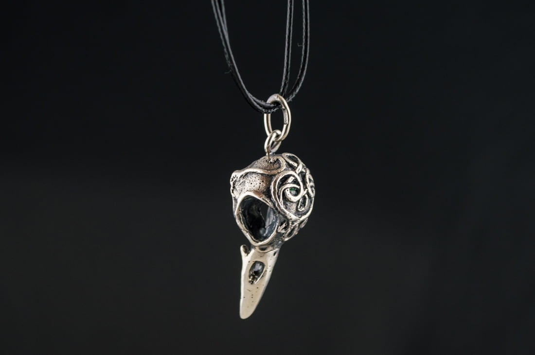 Raven Skull Sterling Silver Pagan Amulet - vikingworkshop