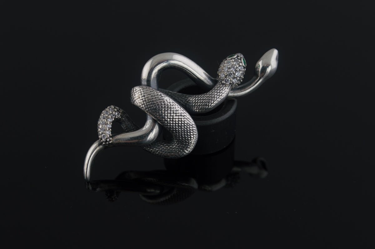 Snake Pendant with Cubic Zirconia Sterling Silver Jewelry - vikingworkshop