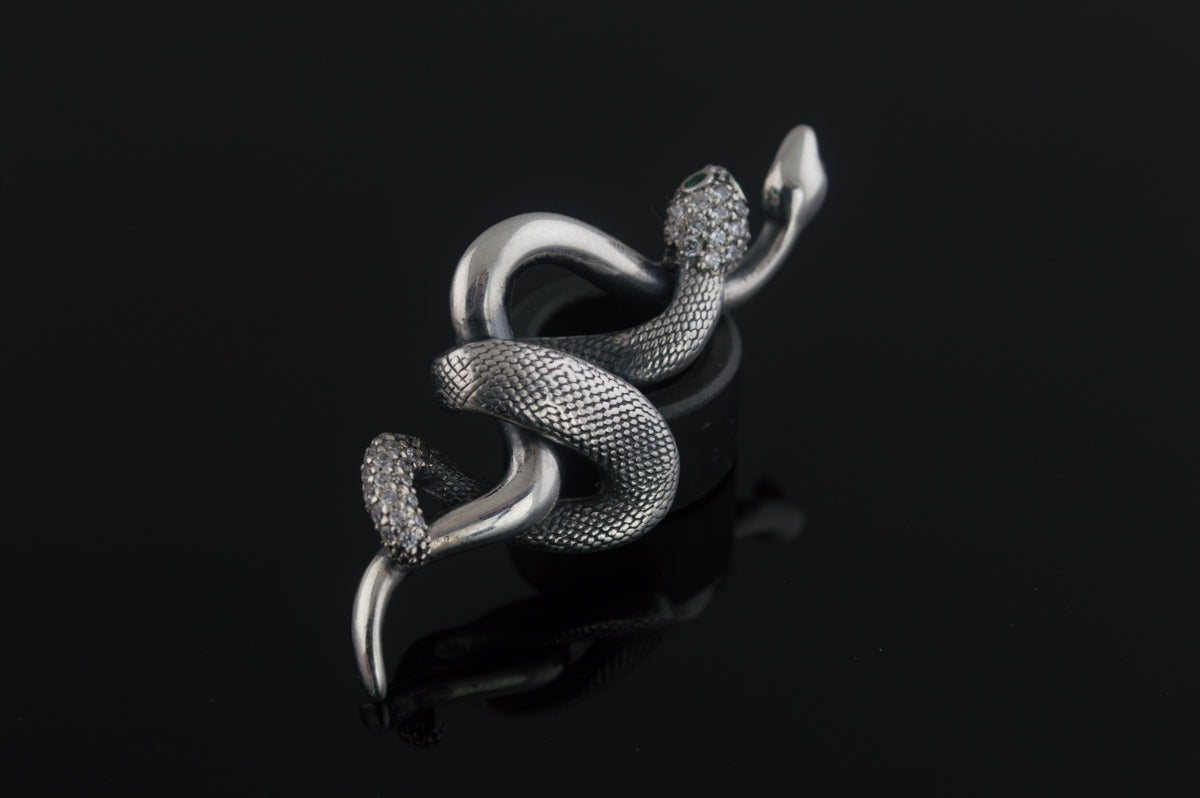 Snake Pendant with Cubic Zirconia Sterling Silver Jewelry - vikingworkshop