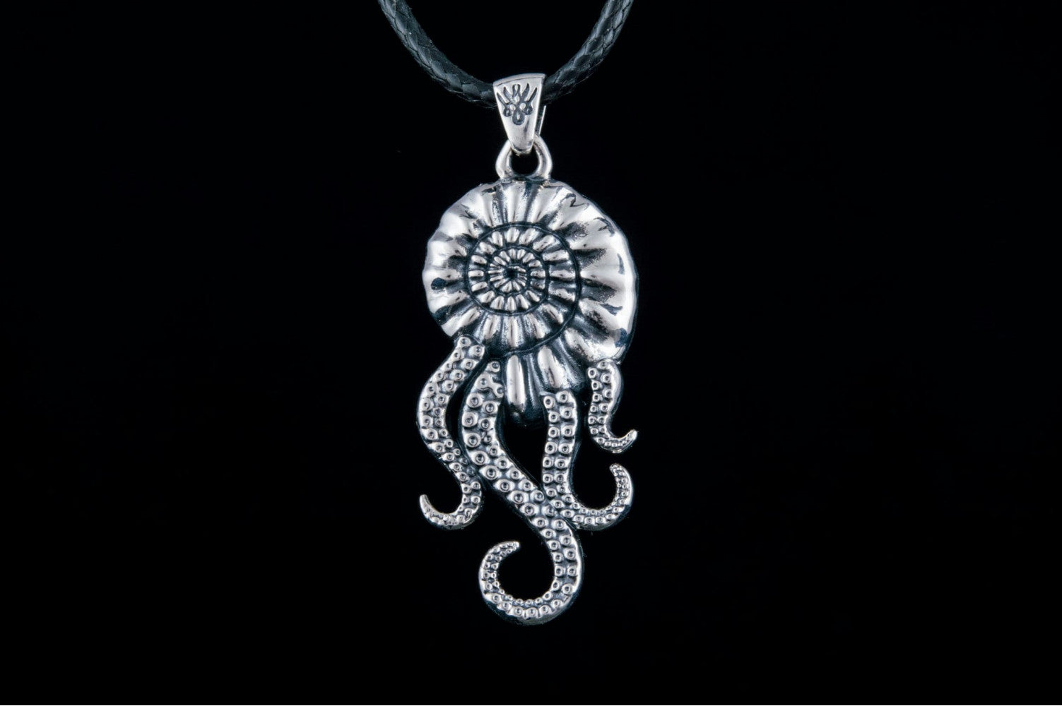 Octopus in Shell Pendant with Cubic Zirconia Sterling Silver Handmade Unique Jewelry - vikingworkshop