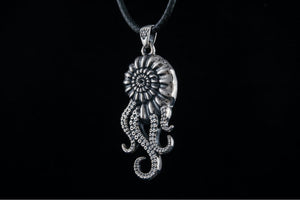 Octopus in Shell Pendant with Cubic Zirconia Sterling Silver Handmade Unique Jewelry - vikingworkshop