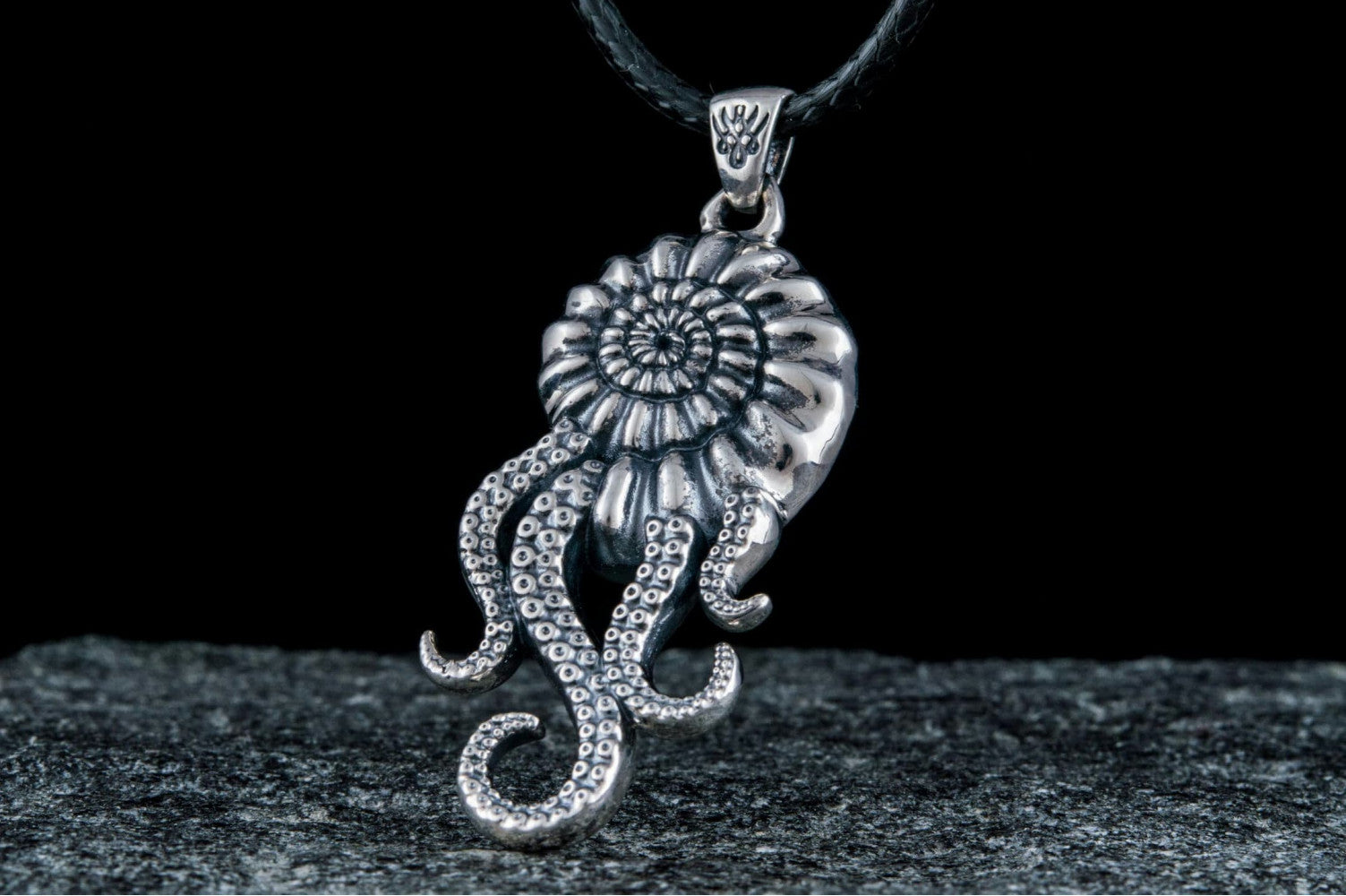 Octopus in Shell Pendant with Cubic Zirconia Sterling Silver Handmade Unique Jewelry - vikingworkshop