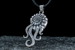 Octopus in Shell Pendant with Cubic Zirconia Sterling Silver Handmade Unique Jewelry - vikingworkshop