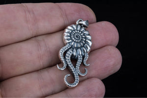 Octopus in Shell Pendant with Cubic Zirconia Sterling Silver Handmade Unique Jewelry - vikingworkshop